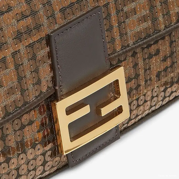 Affordable HOT Bag Sequins Medium Fabric Motif with FF Brown In Fendi Baguette 0412